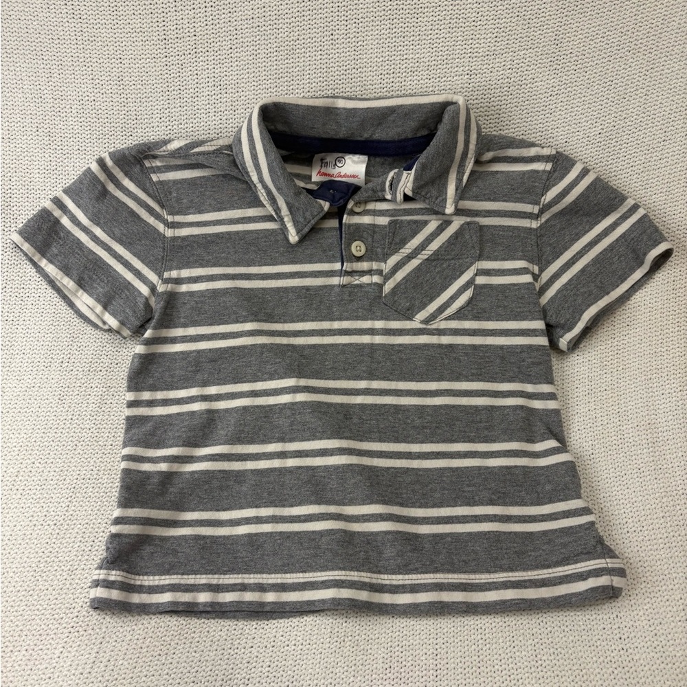 Hanna Andersson Gray and White Striped Polo